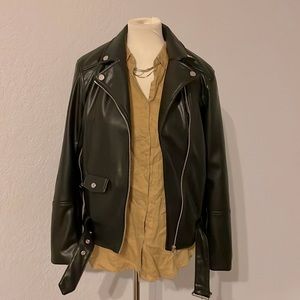 H&M black vegan leather moto jacket. Size XS